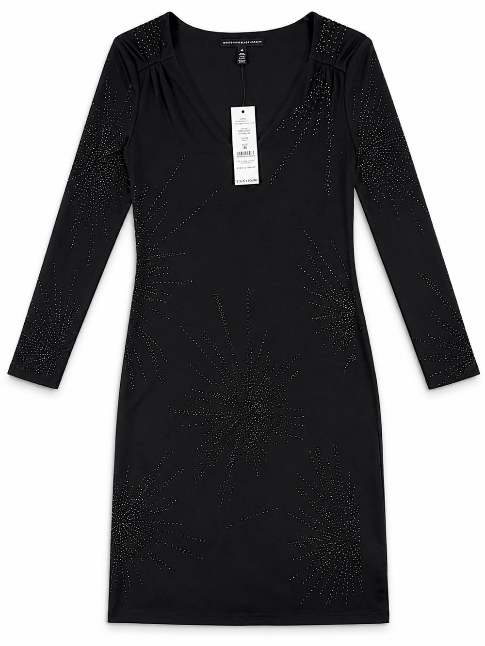 NWT White House Black Market Black Rhinestone Midi Dress Size Medium Lined